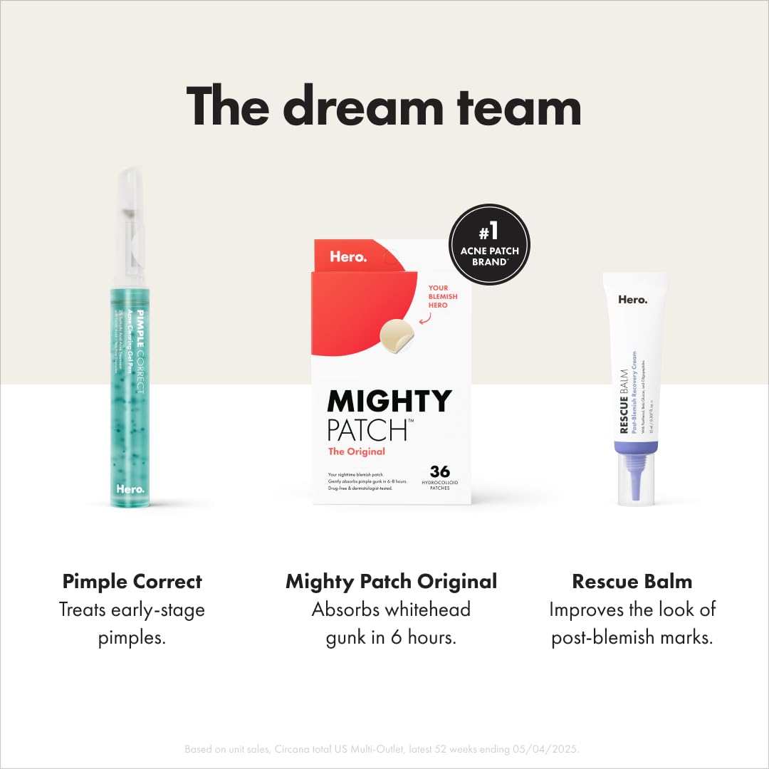 Mighty Patch Original Patch from Hero Cosmetics - #1 Hydrocolloid Acne Pimple Patches for Face, Shrinking Zits & Whiteheads in 1 Use, Nighttime Spot Pimple Stickers for Face, 75 Count (Pack of 2)
