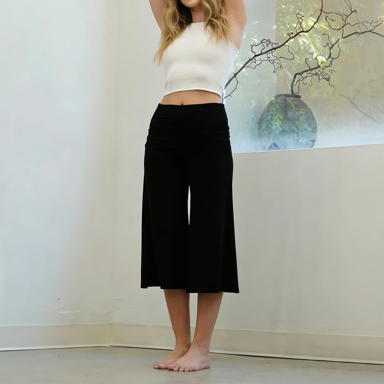 LILTWIST Women Y2k Low Rise Gaucho Pants Foldover Wide Leg Capris Palazzo Yoga Pants Flowy Cropped Culottes Lounge Bottoms