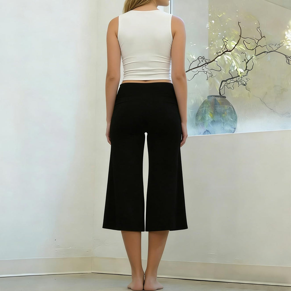 LILTWIST Women Y2k Low Rise Gaucho Pants Foldover Wide Leg Capris Palazzo Yoga Pants Flowy Cropped Culottes Lounge Bottoms