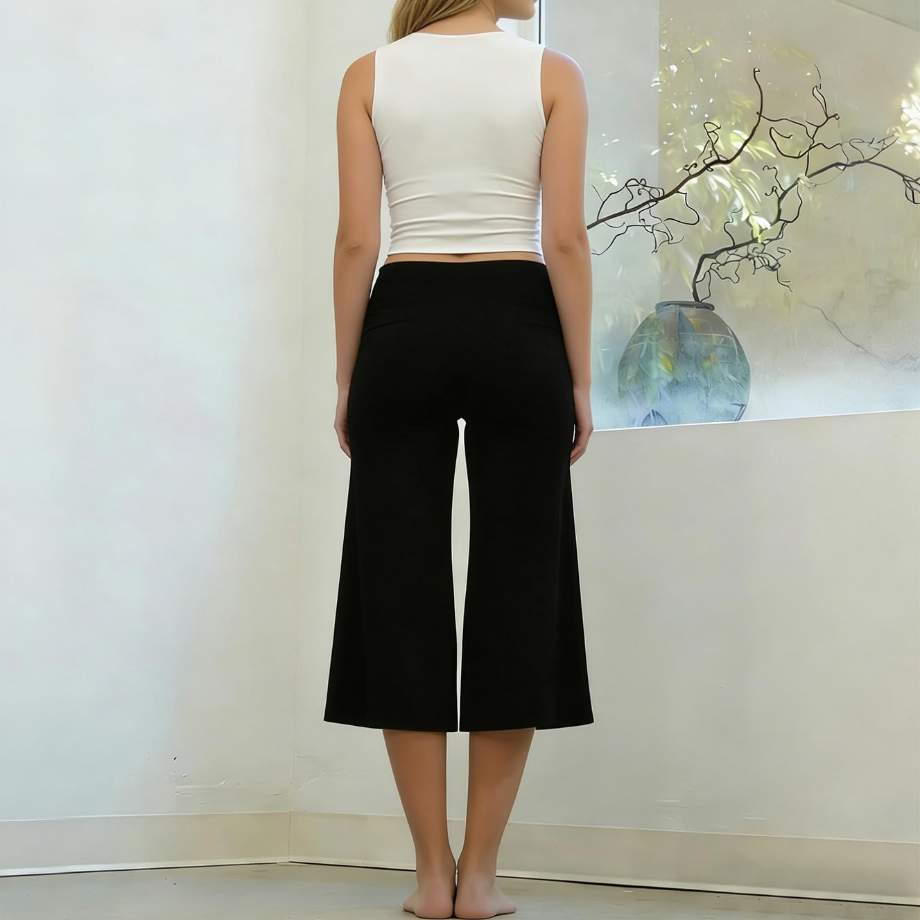 LILTWIST Women Y2k Low Rise Gaucho Pants Foldover Wide Leg Capris Palazzo Yoga Pants Flowy Cropped Culottes Lounge Bottoms