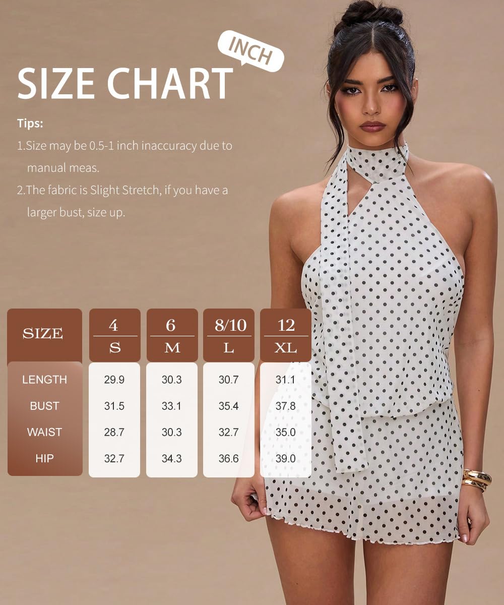 SKAYS Women's 2026 Halter Mini Dress Polka Dot Short Going Out Backless Y2k Sexy Birthday Club Party Date Night Dress