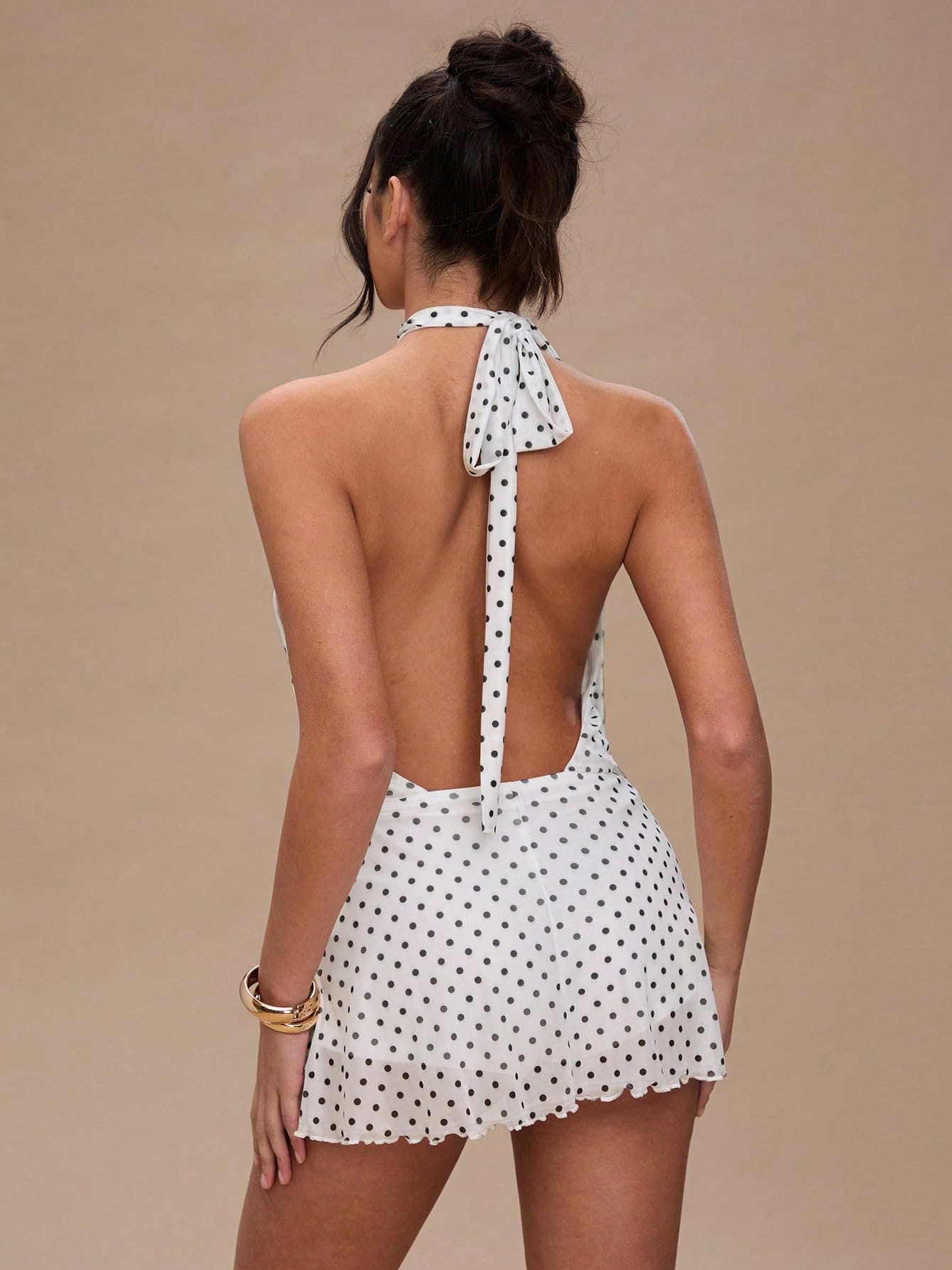 SKAYS Women's 2026 Halter Mini Dress Polka Dot Short Going Out Backless Y2k Sexy Birthday Club Party Date Night Dress