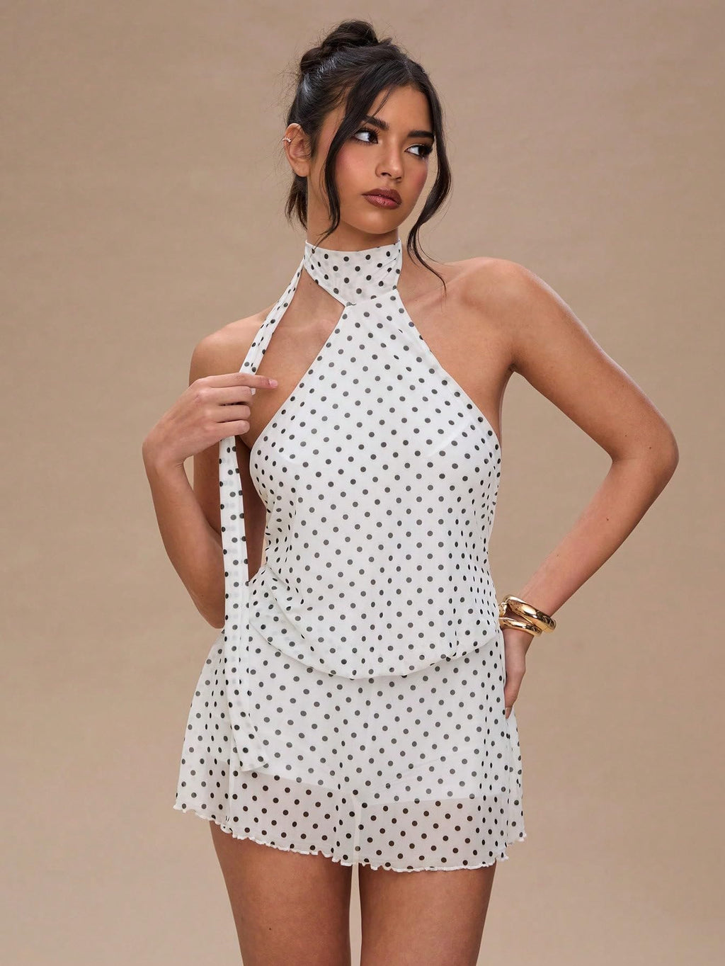 SKAYS Women's 2026 Halter Mini Dress Polka Dot Short Going Out Backless Y2k Sexy Birthday Club Party Date Night Dress